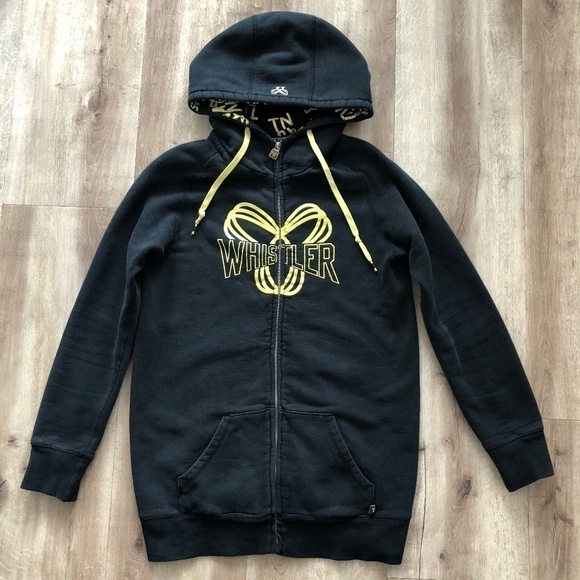 TNA, Aritzia, Zip Up Hoodie, BC, Whistler, Sweater, Black, Yellow Hoodie, Size M - Picture 3 of 14